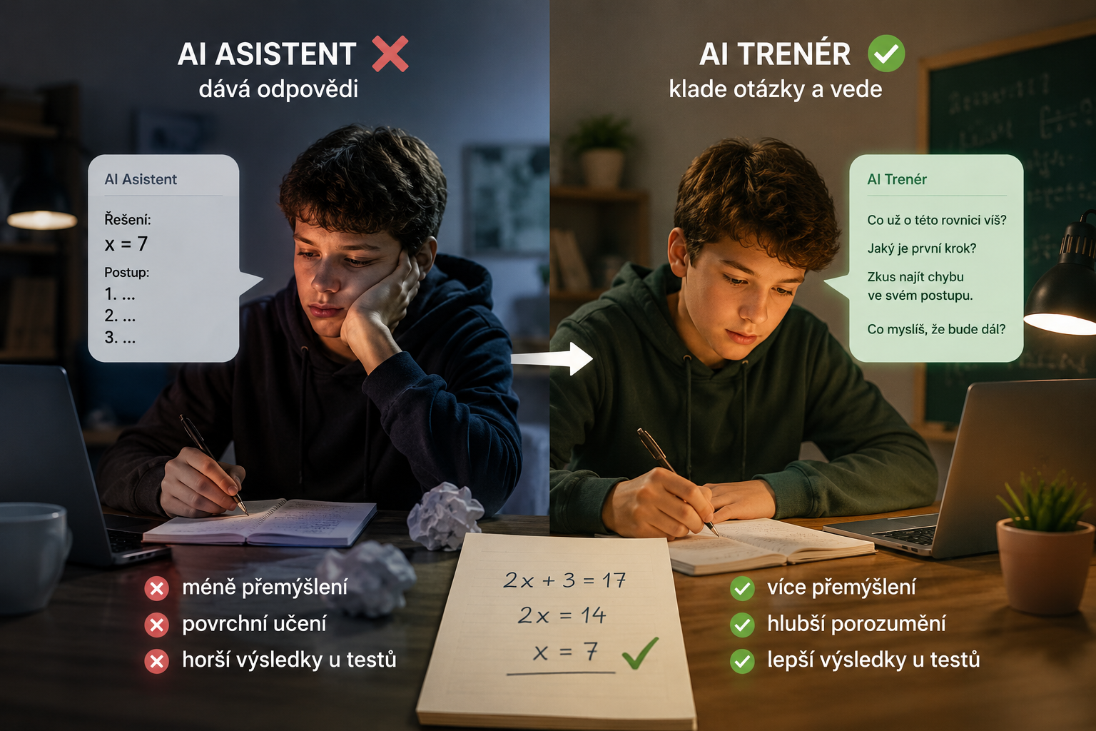 AI jako asistent, nebo trenér? Proč studentům zhoršuje známky a jak to učitel může změnit